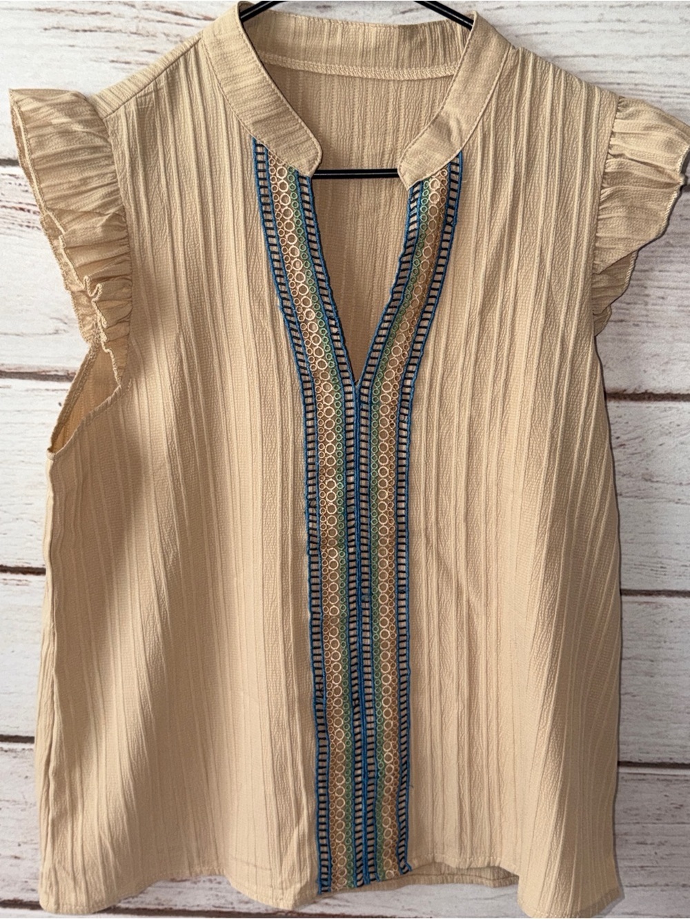 SHEIN Beige Embroidered Trim Ruffle Sleeve Camisole Size XL